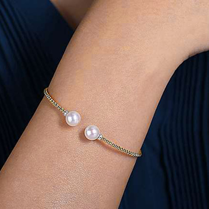 Bangle Freshwater Pearl CZ Bracelet - Gold or Silver – Balara Jewelry