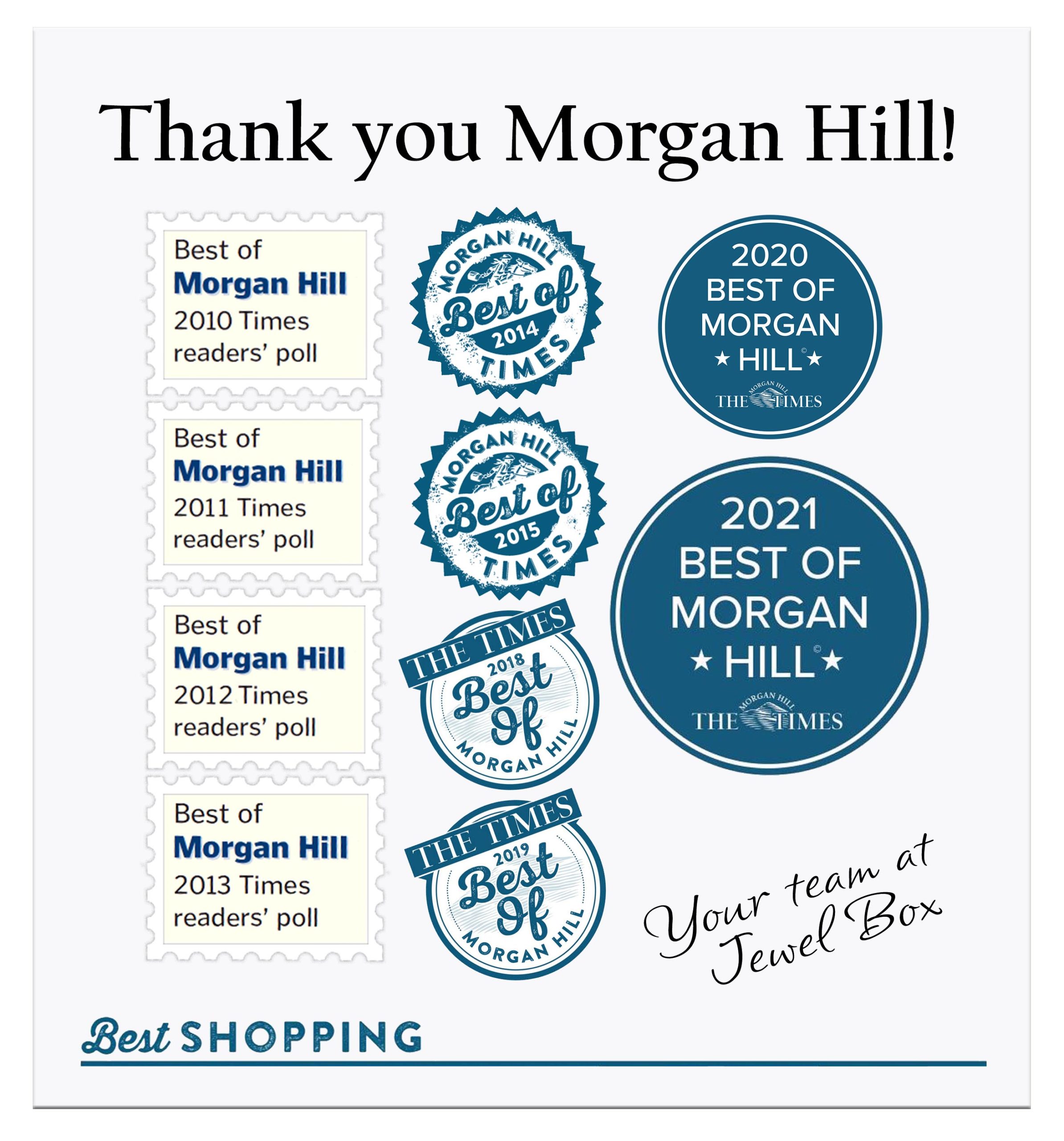 thank you morgan hill in big lettering and best of morgan hill yearly awards and times readers' poll