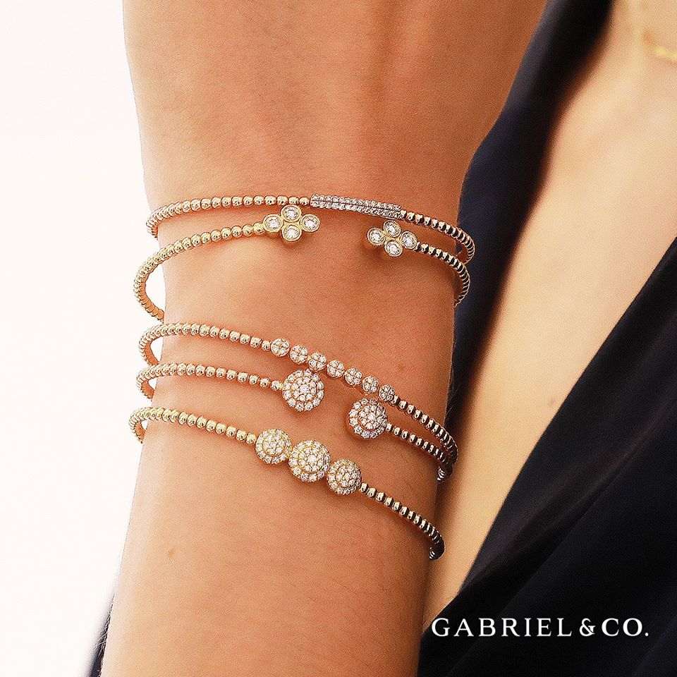 Gabriel Fashion 14K White Gold Diamond Tennis Bracelet with Round Cluster  Stations TB4228W45JJ - Savoy's Jewellers