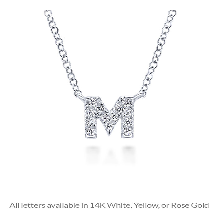 14K White Gold Classic Alphabet Initial Pendant Necklace, V